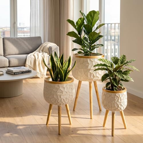 NATINDESIGN Blumentopf mit Füßen Gold 3er Set | In- und Outdoor | Weiße Blumentöpfe mit Goldrand | Blumentopf Weiß Gold Modern