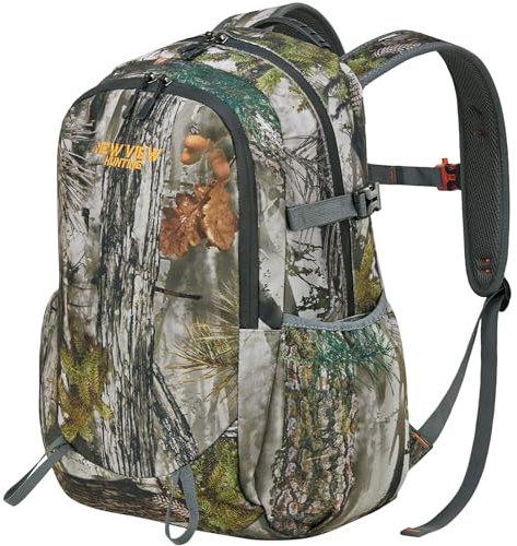 NewView Sac à dos de chasse camouflage 30 l pour adolescents, sac à dos léger et étanche, grande capacité avec 11 poches, idéal pour l'observation des oiseaux, les voyages, la randonnée, le camping