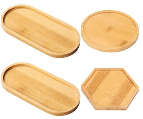 4 Pieces of Wooden Tray, Coffee Tray, Wooden Round Tray, Round Plant Tray, Wooden Tea Tray, Wooden Tea Cup Mat