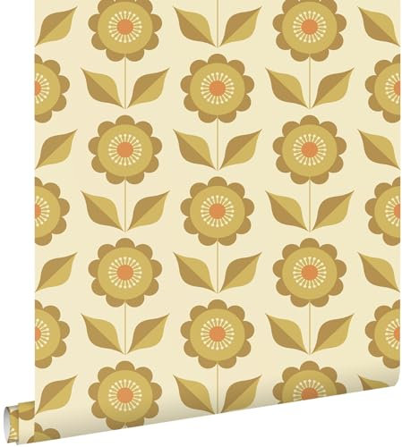 Esta Home Tapete Blumen Olivgrün und Ockergelb 50 x 900 cm