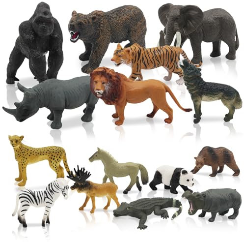 Kujinova Lot de 15 figurines d'animaux de la forêt, figurines miniatures, animaux de la forêt, pour enfants, ferme, jungle, gibier pour les thèmes de la forêt, décorations de gâteau, figurines