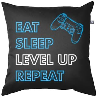 rucomfy Fibre-Filled Plush Kids Sqaure Gamer Cushion. Gaming Print Perfect for Childrens Bedroom Decor or Playroom Furniture Accessories. Machine Washable. Filled with Fibre Inner 45 x 45cm (Repeat)