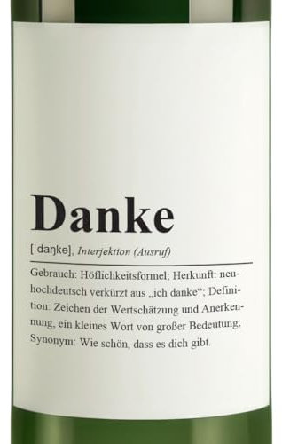 Friendly Fox Flaschenetiketten Aufkleber Danke Definition, 2x selbstklebende Flaschen Aufkleber für Weinflaschen DIN A6 Etiketten
