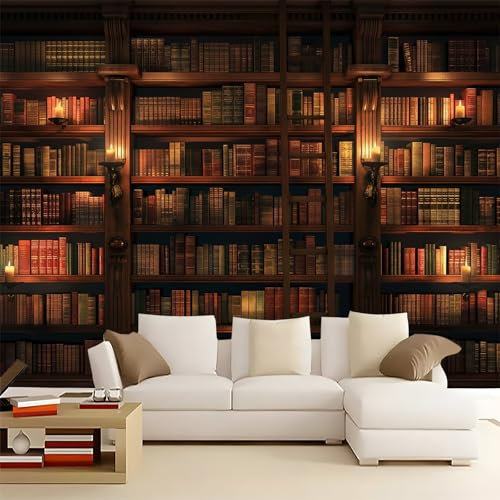 Braun Fototapete 400 x 280 cm, Retro BüCherregal Vlies Tapeten Moderne Wandtapete Wohnzimmer Schlafzimmer 3d Effekt Wand Dekoration