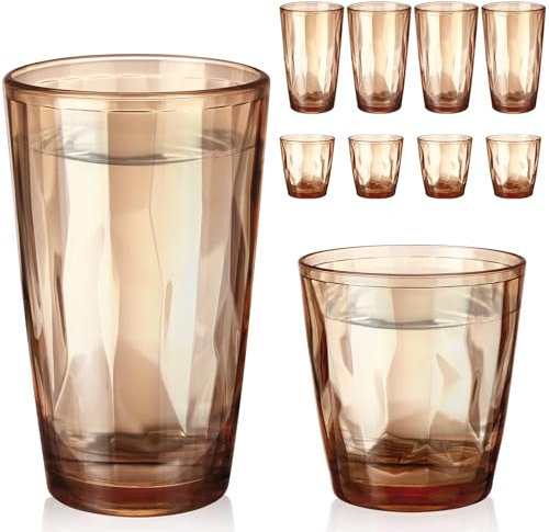 Singhoow Set of 8 Plastic Drinking Glasses 16 Oz and 10 Oz Reusable Plastic Tumblers Acrylic Tall and Short Unbreakable Water Cups for Indoor Outdoor Home Picnic Party(Orange)