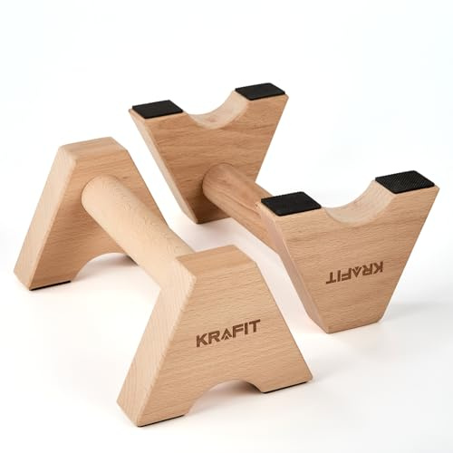 KRAFIT Liegestützgriffe – 2x rutschfeste & gelenkschonende Holz Push Up Bars - Calisthenics Equipment für Home Gym & Outdoor Training – Ideal für Handstand & Liegestütze