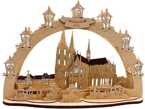 Dekohelden24 Kölner Dom - Lichterbogen, Schwippbogen, Schwibbogen - Leuchterbogen mit LED- Beleuchtung, 10-flammig, Motiv: Kölner Dom, L/B/H 43 x 30 x 12 cm. - Made in Germany -