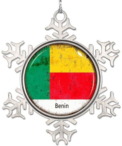 LMMIXEE Benin-Flagge, Weihnachtsschmuck 2024, I Love Benin, Weihnachtsdekoration für Baum, Landhaus, Stadt, Souvenir, individuelle Schneeflocke, Ornament, hängende Baumschmuck