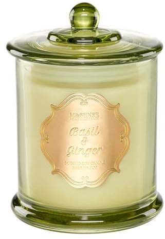 M&SENSE Basilikum-Ingwer Duftkerze groß mit sauberer Verbrennung 60 Stunden langer Brennzeit Eukalyptus Duftkerze im Glas Geschenk für männer