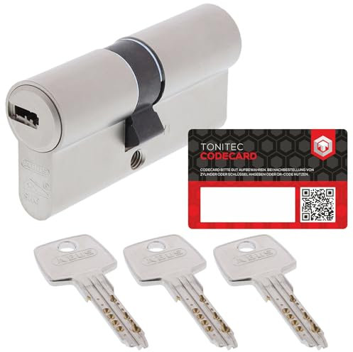 ToniTec Set aus ABUS Türschloss Zylinder EC550 mit 3 Schlüssel, Schließzylinder gleichschließend als Doppelzylinder, Zylinderschloss Größe 35/45 mm mit Codecard