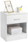 Karl home Bedside Table for Bedroom, Modern White End Table with 1 Drawer & Shelf, Wood Nightstand for Bedroom, End Table for Living Room near Sofa, Side Table, Metal Handle