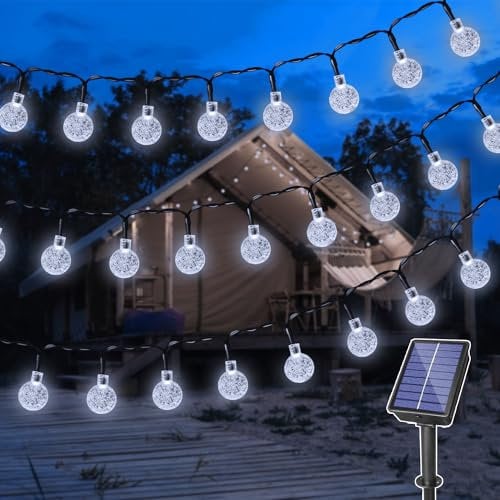 Ollny Solar Lights Outdoor Garden, 7m 50LEDs Fairy Lights Solar Powered Waterproof, Cool White Crystal Ball 8 Modes Globe String Lights for Outside Indoor Gazebo Wedding Tree Party Decorations