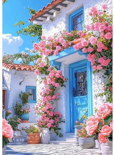 MAXBYE Blumen Diamond Painting Art Kits für Erwachsene, 5D Diamond Art Kits DIY Full Drill Kunst Crystal Malerei Für Anfänger, Hauslandschaft Diamant Kreuzstich Geschenke Home Wall Dekor 30x40cm