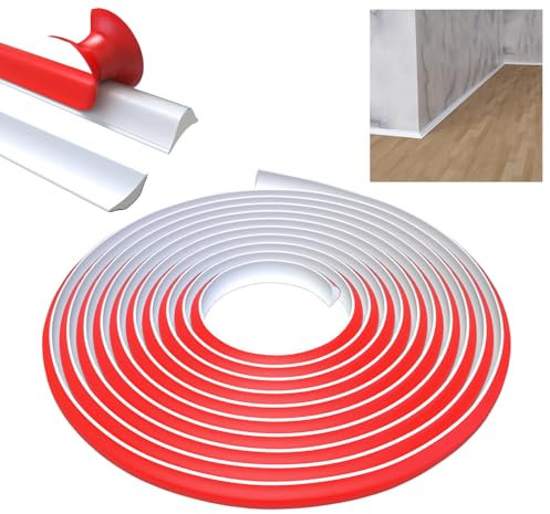 SUNYHUE Bande de moulage flexible en TPE - 5 m - Autocollant quart de rond - Bande de moulage pour bord de carrelage, plinthe, coin mural, sol, plafond (12 mm x 9 mm, blanc)