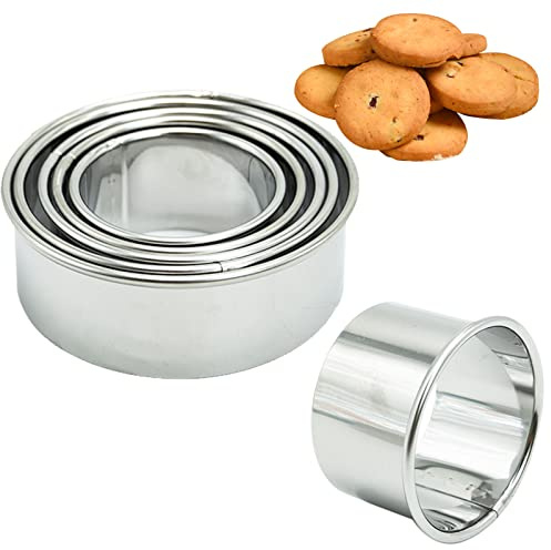 Edelstahl Ausstechformen 5 Stück Ringe Keksformen Cutter Set Speiseringe Keks Cookie Rund Plätzchen Ausstecher （5.5/6.5/7.5/8.5/9.5cm）, Silber, qqdyx5j01