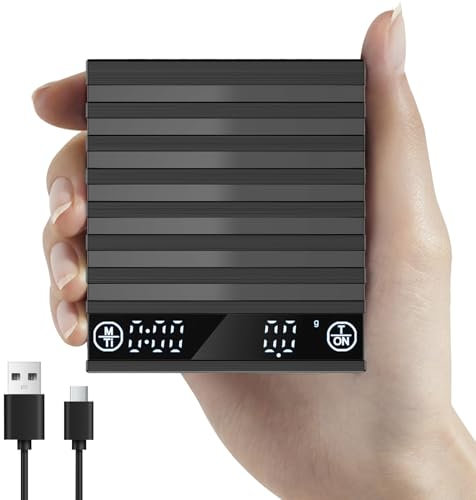 JUELICH Mini Coffee Scale with Timer, Rechargeable Espresso Scale, 2kg/0.1g Accurate Scale for Espresso and Pour-Over Coffee, Portable Digital Kitchen Scale with Automatic Timing (Black)