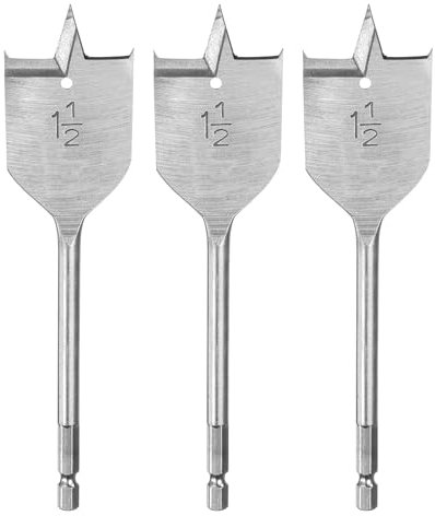 HARFINGTON 3Pcs Spade Drill Bit 1-1/2 Paddle Flat Bits Wood Hole Cutter with Quick Change 1/4 Inch Hex Shank for Woodworking Fiberglass, Silver Tone