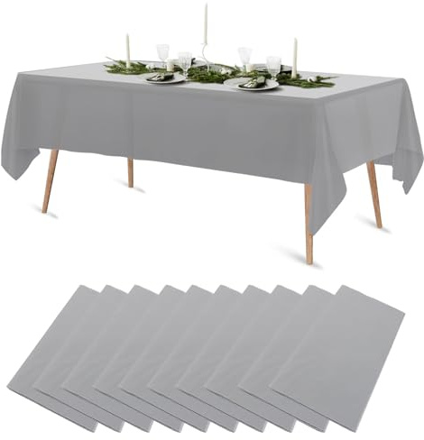 10 Stück 137 * 274cm Einweg Tischdecke, Tischdecke Kunststoff, Tischdecken Rechteckig Party, Wasserdicht und Ölbeständig, für Geburtstagsfeier, Hochzeit, Weihnachten, Esszimmer, Garten (Grau)