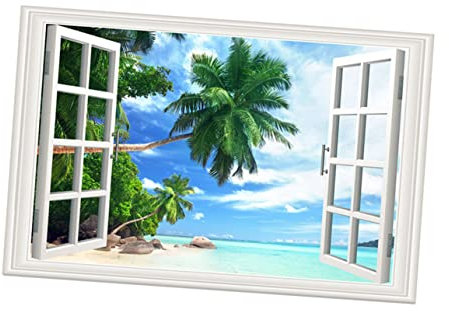 EXCEART Adesivo Murale Effetto Finestra 3d Paesaggio Naturale, Adesivo Finto Per Finestra Soggiorno e Cameretta, Carta Da Parati Rimovibile Senza Danneggiare La Parete 86x56 Cm