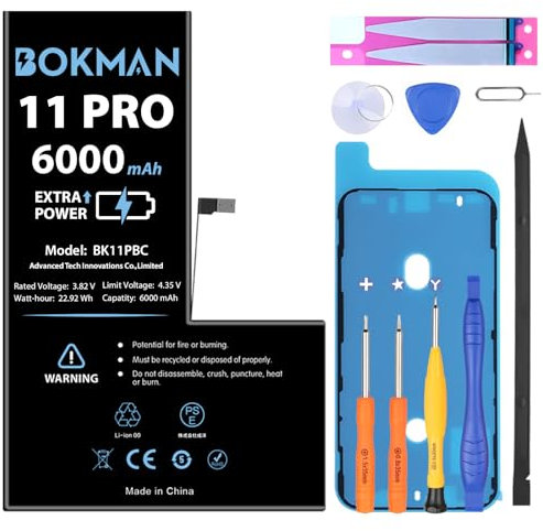 bokman for iPhone 11 Pro Battery Replacement 6000mAh, High Capacity Lithium Polymer Battery with All Tool Kits