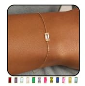 FUNEIA Bracelet Femme Or Personnalisé avec Pierre de Naissance Plaqué Or 14K Réglable Empilable Chaîne Bracelets Charms Bracelets Cadeau Anniversaire Ado Fille Maman Marraine Amie Idée Cadeau Bijoux