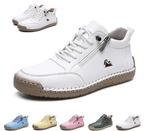 Damen Handgefertigt Weiches Leder Hohe Stiefel Outdoor Beck Schuhe Wasserdicht Rutschfest Allwetter Ultra-bequemer Barfußschuhe Reißverschluss Retro Wanderschuhe Orthopädische Sneakers