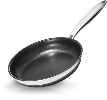 KOKHUB 20 cm Tri-Ply Stainless Steel Frying Pan, Non Stick Pan | Titanium Ceramic Skillet, Small Egg Pan Omelet Pan for Induction, Electric & Gas Hob, PFAS/PFOA Free, Oven Safe