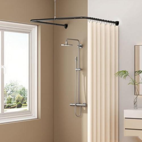 Duschstange, U Form Duschvorhangstange Einstellbare 70-95cm Badewanne Duschstange Ohne Bohren Schwarz Duschvorhang Halterung für Badezimmer Deckenunterstützung