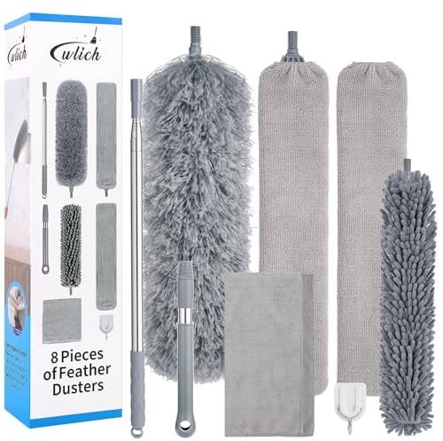 wlich Staubwedel Set, Waschbar, Mikrofaser, Chenille, Teleskopstange | Biegbarer Spaltaufsatz, Leichte Handhabung, Schmutzaufnahme, Für Familien, Senioren, Büros, Wohnmobile, Deckenventilatoren