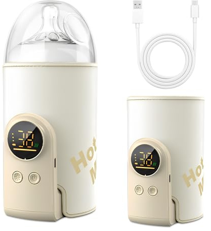 Portable Wireless Baby Bottle Warmer, 8000 mAh Portable Baby Bottle Warmer, USB Bottle Heater, 6 Adjustable Temperature Levels 38-50 o C, Car Bottle Warmer for Home Family Travel