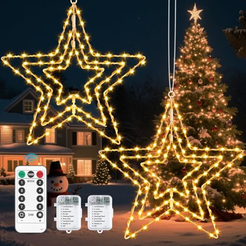PATEMZON Weihnachtsstern Beleuchtet 85 Led, Weihnachtsbeleuchtung Fenster 8 Modi mit Timer Funktion, Weihnachtsdeko Fenster Hängend Lichter für Außen & Innen Ferien Hochzeit Dekoration (2pcs)