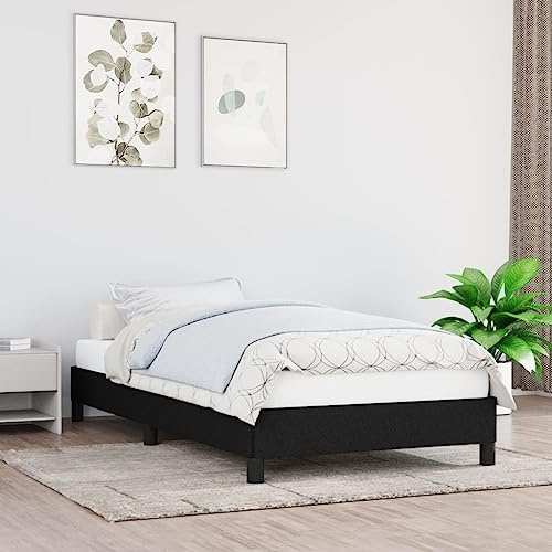 Bucmath Bettgestell Stoff Schwarz 90x200 cm, Robustes Einzelbett ohne Matratze, Stabiler Rahmen für Schlafzimmer, langlebiges Möbelstück