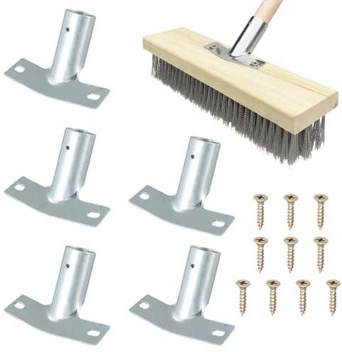 Kaslaider 5 Pcs Heavy Duty Besen Metall Connector, Besenstiel Halterung, Besenkopf Adapter, Passt zu 2.5cm Durchmesser Besenstielen, mit 10 Schrauben, für Haushaltsreinigung Mop Besen