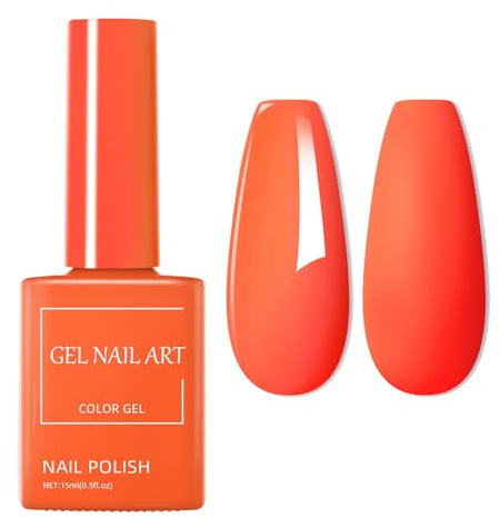 Orange Nail Varnish - Bright Orange Gel Nail Polish - High Pigment Neon Color Gel Polish - UV/LED Lamp Needed Chip Resistant Nail Varnish Home DIY Nail Art Gifts for Women