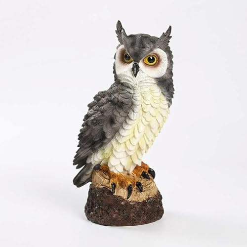 Gartenfigur Eule Grau: Wetterfeste Gartendeko Skulptur, Polyresin Outdoor | UV-beständig, frostsicher, handbemalte Details, naturgetreue Optik, ideal für Terrasse & Rasen, kreative Geschenkidee