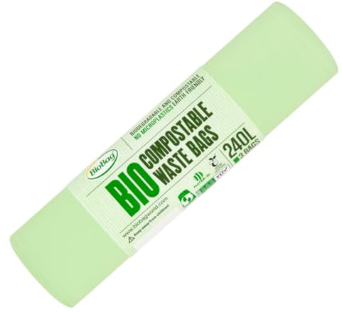 BioBag 240L Compostable Wheelie Bin Liners, 3 Extra Large, Green | Garden & Outdoor Bin Bags, EN 13432 Certified, OK Compost Certified
