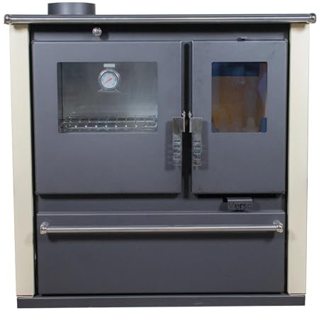 Verso CS Plus Inox Holzofen mit Edelstahl-Ofen 7,7 kW, 82,2% hoher Wirkungsgrad, extra großer Schwerlaststahlkörper, Metallkochfeld & Thermometer, Kaminheizung für 135-165 m³