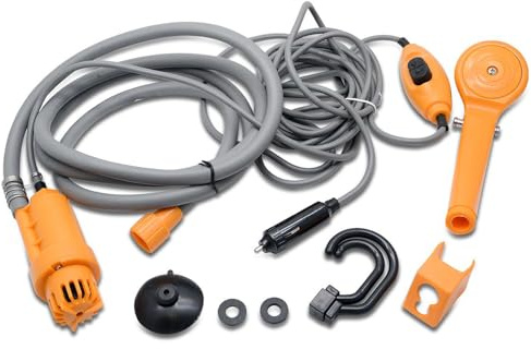 Portable Outdoor Camping Shower Kit, MASO 12V Automobile Showers with Water Pump, 5 Meter Cable Cigarette Lighter Plug Max 7L Water Per Minute for Pet Bath Car Washing