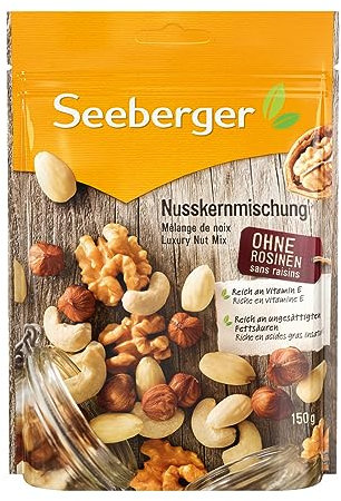 Seeberger Nusskernmischung 5er Pack: Pure Nuss-Mischung aus knackigen Haselnusskernen, Mandeln, Walnüssen & Cashewkernen - intensives Nuss-Aroma - ungeröstet, glutenfrei (5 x 150 g)