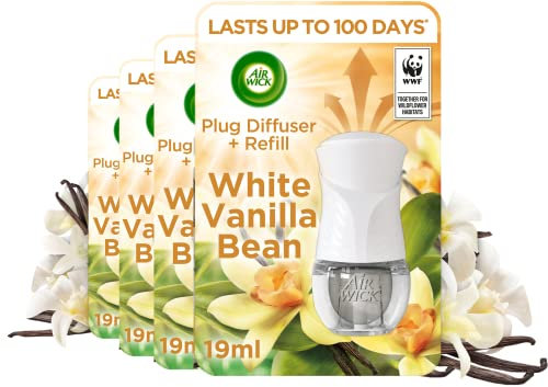 Air Wick| White Vanilla Bean| Plug in Electrical Essential Oils Air Freshener Kit Gadget and Refill| Pack of 4