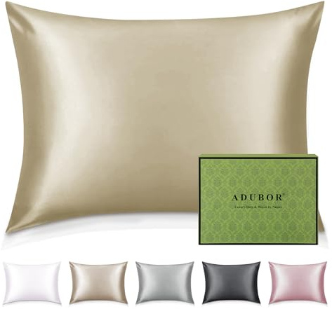 Adubor Federa in seta di gelso, per capelli e pelle, con cerniera nascosta, double face, 23 momme, 900 fili (51 x 66 cm, standard, grigio talpa, 1 pezzo)