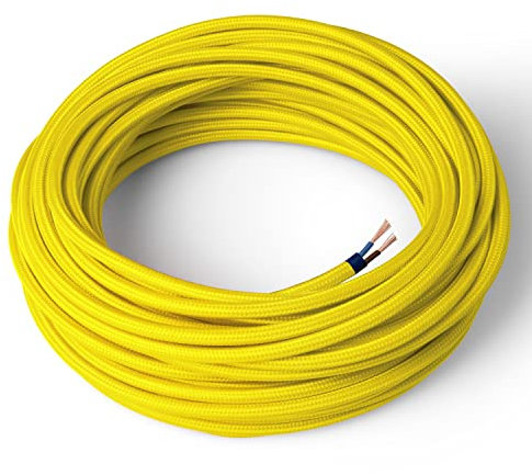 Amarcords - Câble électrique textile couleur JAUNE CITRON, rond, soie, 3 mètres, à 2 brins 2x0,75 - Fil vintage en tissu coloré, pour lampes, lustres, appliques et abat-jours.