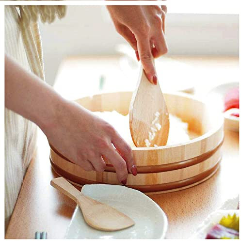 WSHA Wooden Sushi Rice Bowl Japanese Hangiri Sushi Oke Rice Mixing Tub Copper Bands Sushi Bucket Rice Container Pan, 60cm/23.6in