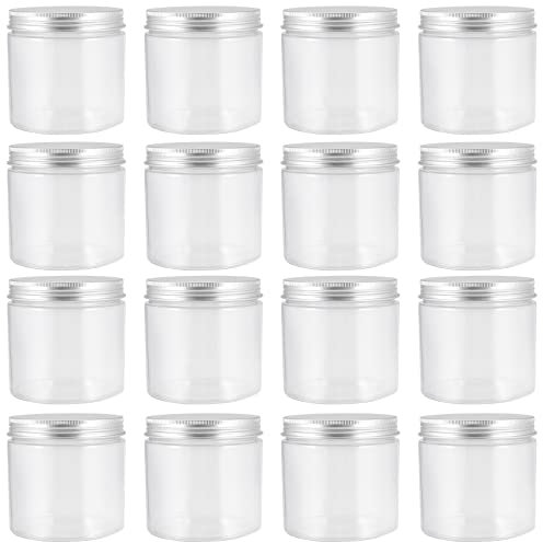 KEILEOHO 12 PCS 350ml Small Plastic Storage Jars with Lids, 12oz Food-Grade Clear Container Jars with Aluminum Screw Caps for Dry Food, Snacks, Arts Crafts, Beads