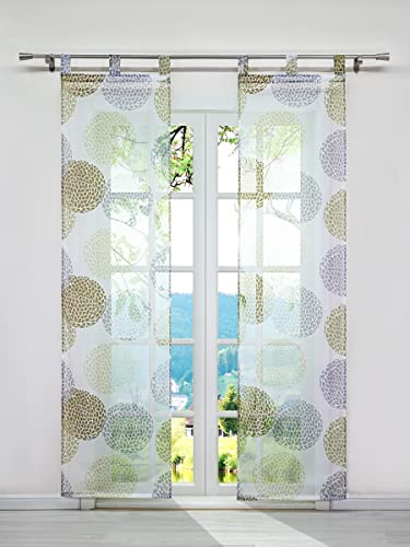 ESLIR Schiebegardinen Set 2er Flächenvorhänge mit Klettband Gardinen mit Schlaufen Schiebevorhang Voile Schlaufenschal Transparent mit Kreis Muster Beige BxH 57x145cm 2 Stück