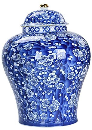 Chinesisches Pflaumenblüten-, Ingwerglas mit Deckel, glasiert, handbemalt, Teeaufbewahrung, Tischdekoration, Blumenvase, Exquisite glänzend