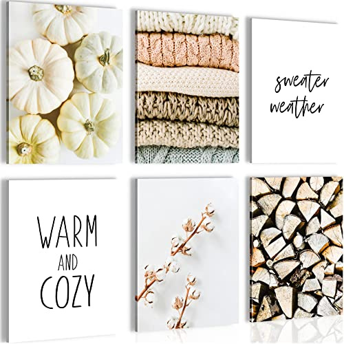 Novart Wandbilder - KEIN EXTRA RAHMEN BENÖTIGT - Wohnzimmer Schlafzimmer Flur - Bilder Modern Boho Herbst - Beige Vintage - N008165a