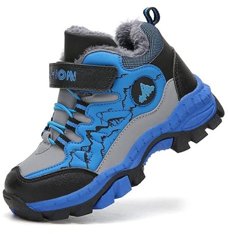 Foryo Scarpe invernali per bambini, da trekking, per bambini, calde, imbottite, in cotone, 30-40 EU, Blu, 31 EU Stretta
