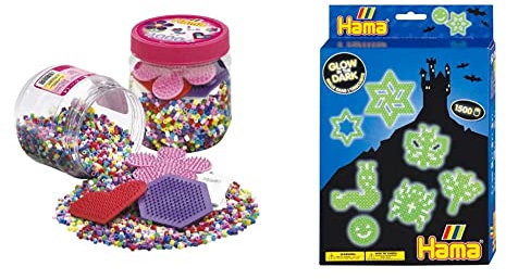 Hama Perlen 2051 Bügelperlen Dose mit ca. 4.000 bunten Midi Bastelperlen mit Durchmesser 5 mm & 3414 Geschenk-Set Nachtleuchtend mit ca. 1.500 Midi Bügelperlen mit Durchmesser 5 mm