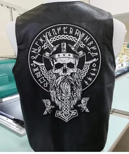 Generic Odin Aufnäher zum Aufbügeln, Large, Schwarz-Weiß (Black-White), Rechteckig, Embroidered Patch, 35 cm x 25.6, 1 Stück, Mythologie, FABRIC_APPLIQUE_PATCH, Garn, Aufbügeln, 9708102031